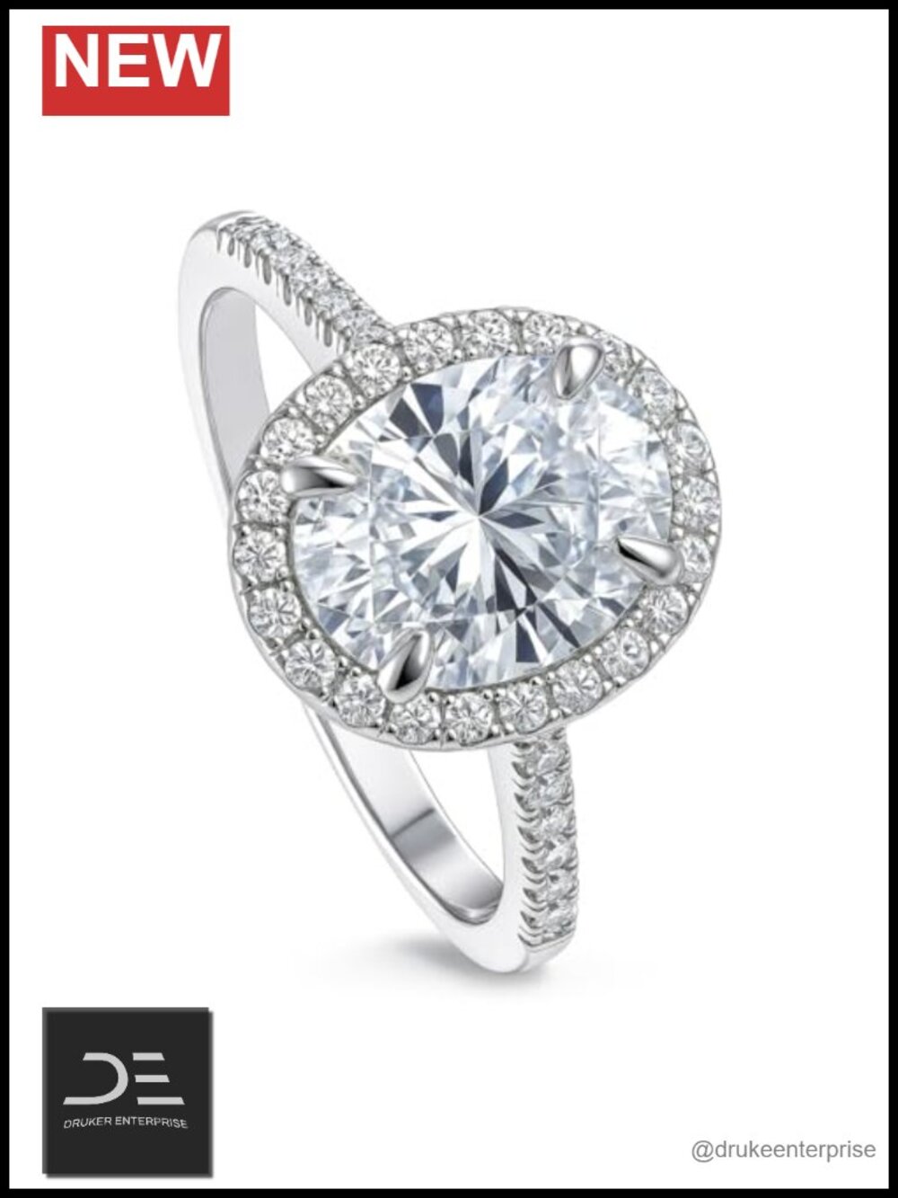 Sterling Silver CZ Oval Halo Engagement Ring Set
